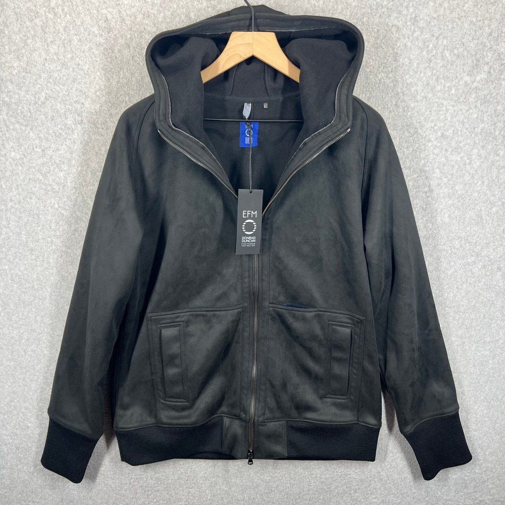 EFM Donrad Duncan Full Zip Hoodie Mens L Black Suede Finish Bomber Jacket NWT